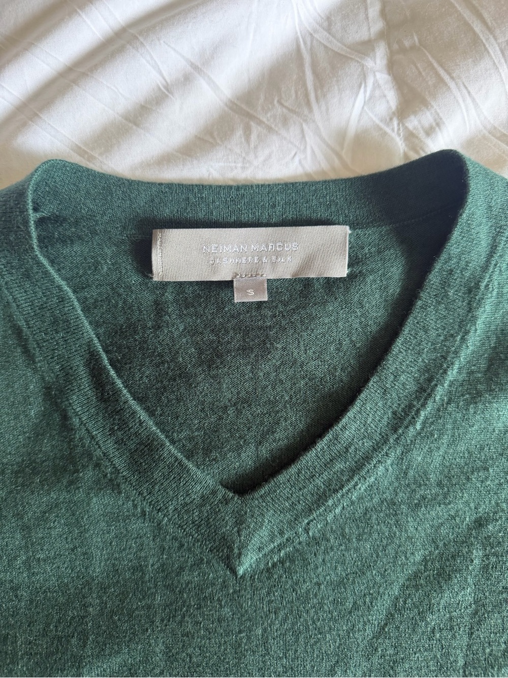 Neiman Marcus Silk & Cashmere Dark Green V-Neck Sweater